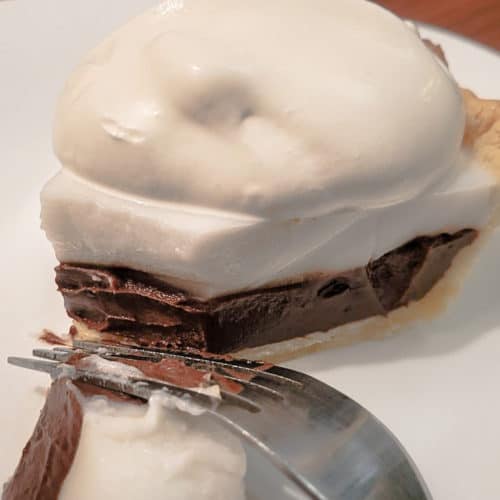 Chocolate Haupia Pie Slice With A Fork