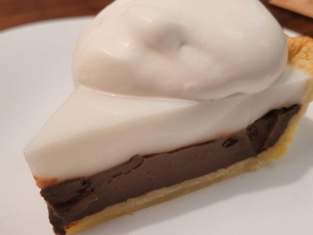 Slice of chocolate haupia pie
