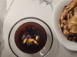 Leftover chicken adobo marinade with vinegar water