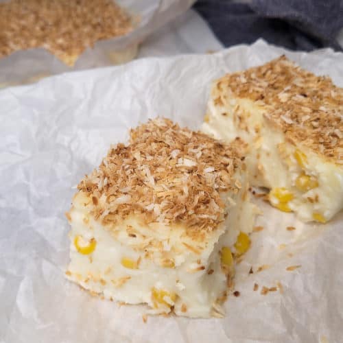 Sliced maja blanca on parchment paper