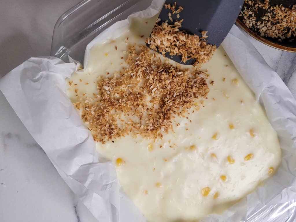 Coconut topping put on top of maja blanca