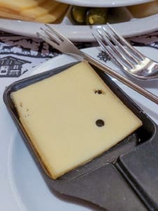 Close up of raclette or melting cheese