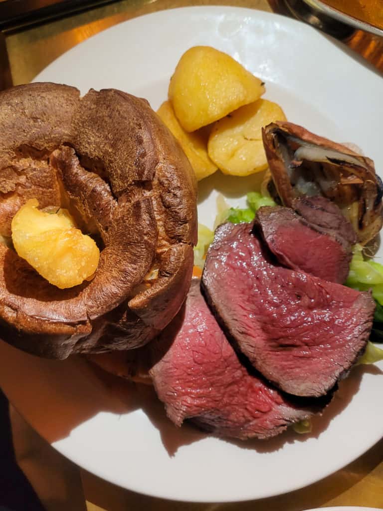 A plate of Sunday roast in a London steak restaurant