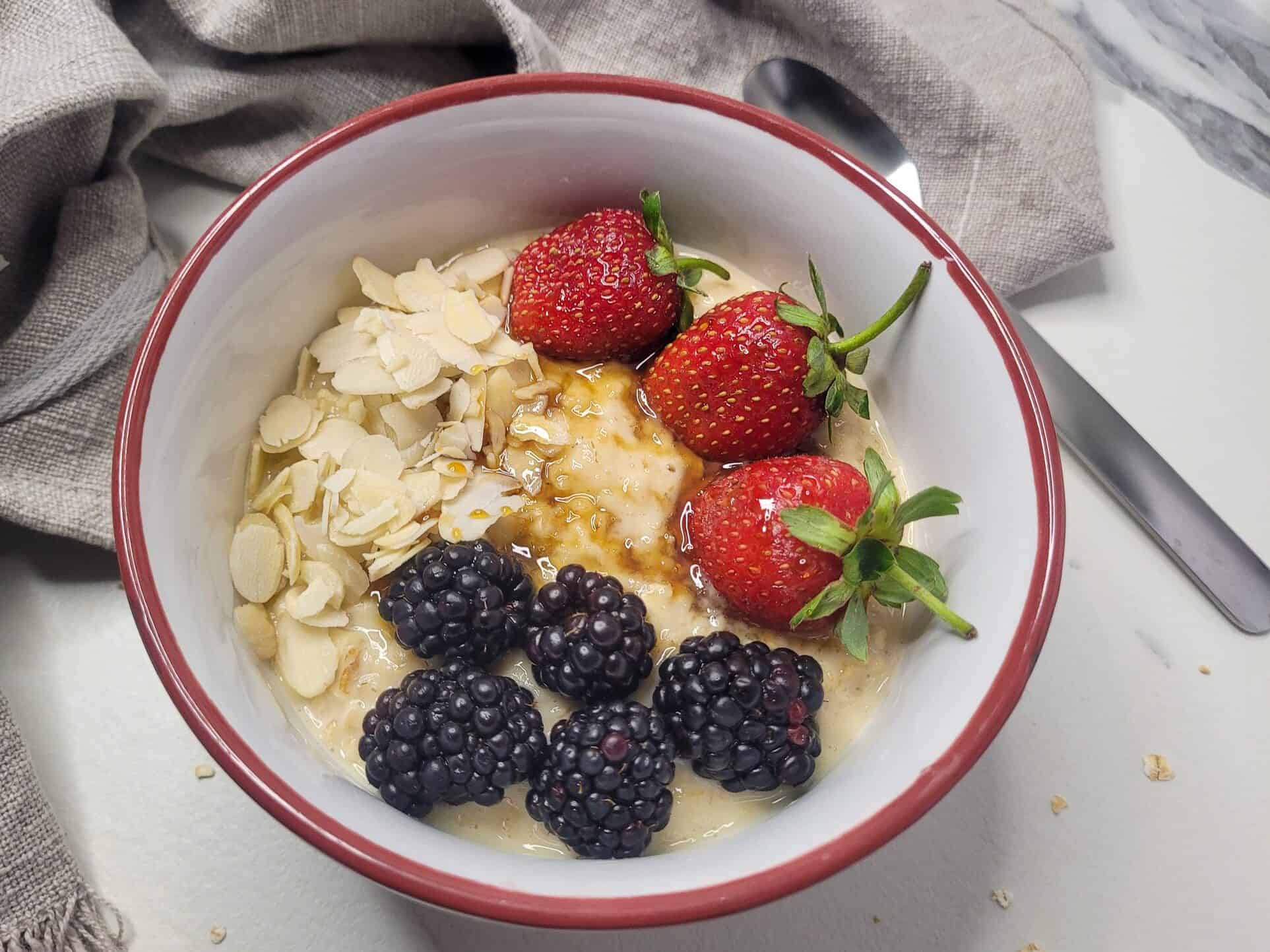 Creamy oatmeal custard with fruits and nuts