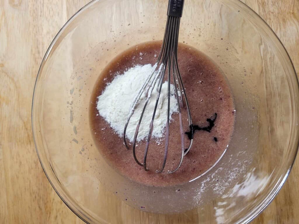 Flour and extract in melted chocolate mix with ube halaya