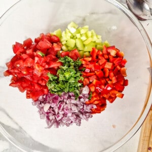 A bowl of diced vegetables