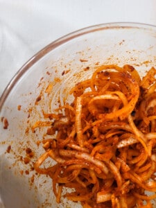 Bowl with onions in chili paste