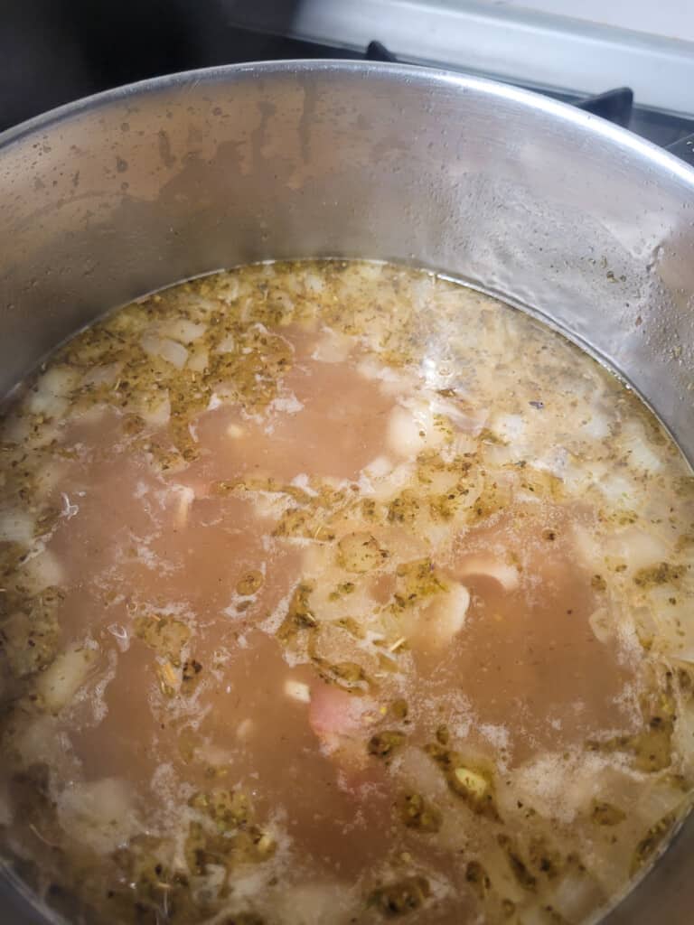 Czech garlic comfort soup in a pot