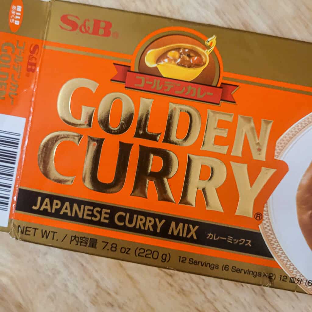 A box of open Golden Curry branded curry