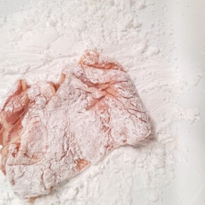 Chicken dredged in potato flour