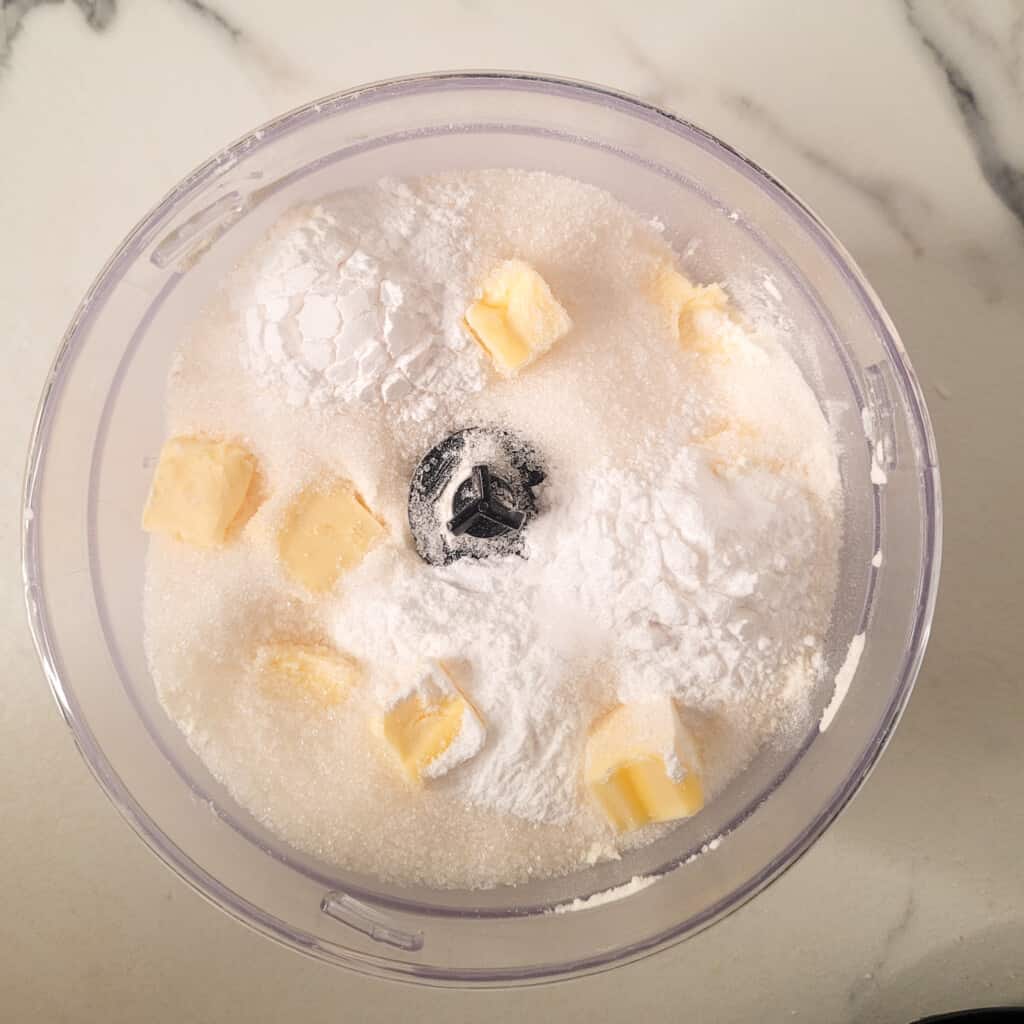 Flour, salt, and butter in a food processor