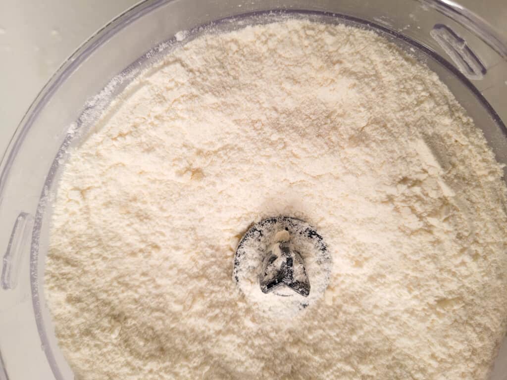 Pulsed homemade cake mix in a food processor