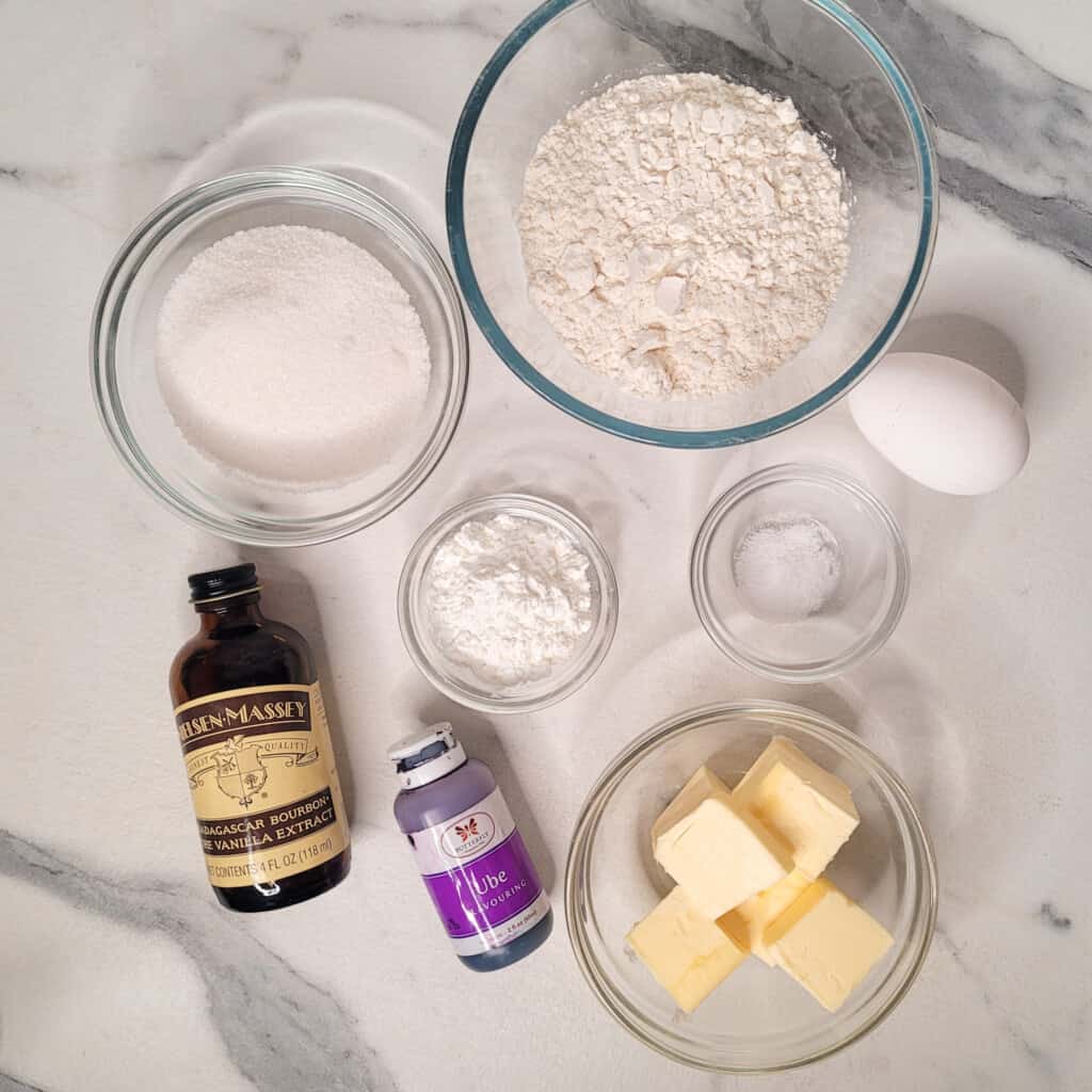 Ingredients for ube sugar cookie