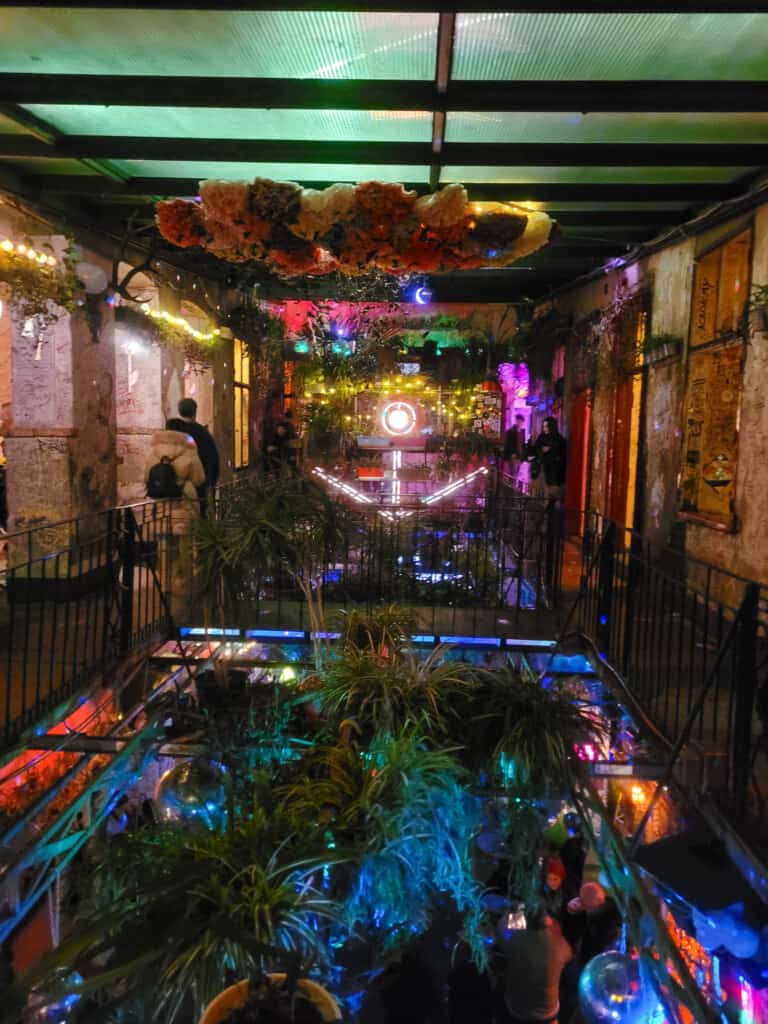 Plant decorations on the second floor of a ruin bar called Szimpla Kert