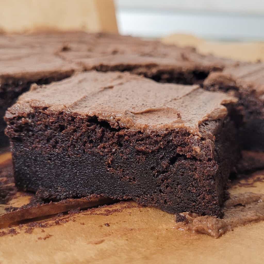 Closeup of sliced mocha brownie