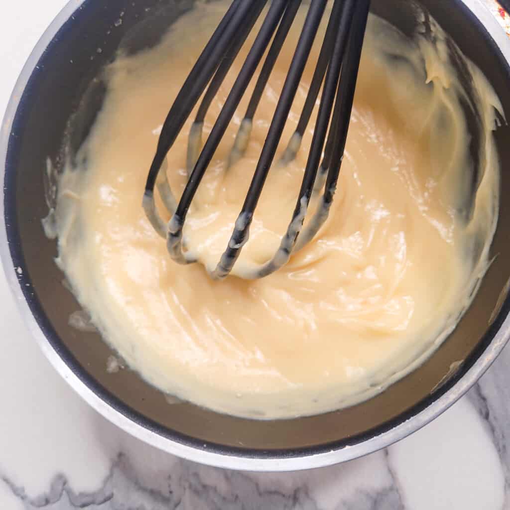 Cooked custard in a pot.