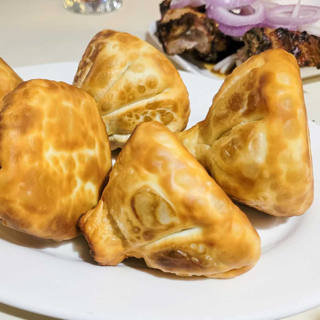 Closeup of deep fried khinkali at Zodiaqo, a restaurant in Tbilisi