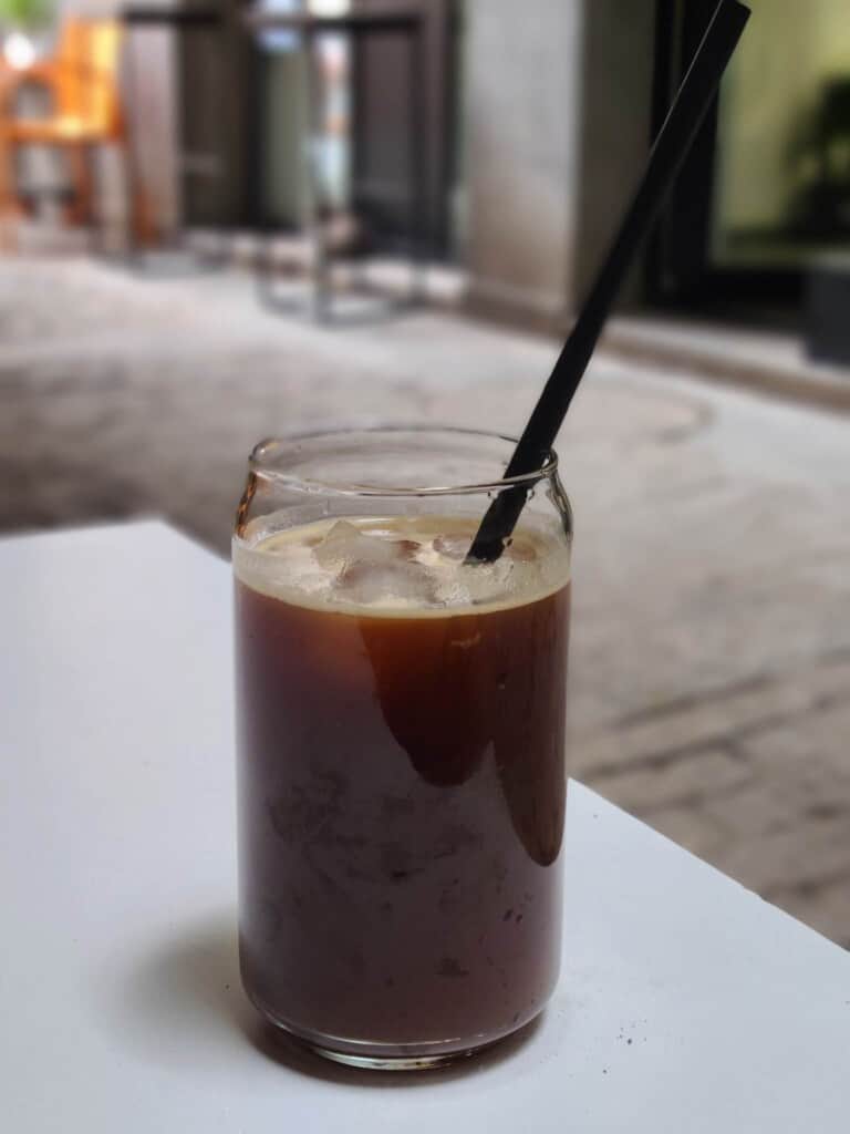 Iced coffee at BNKR specialty coffee