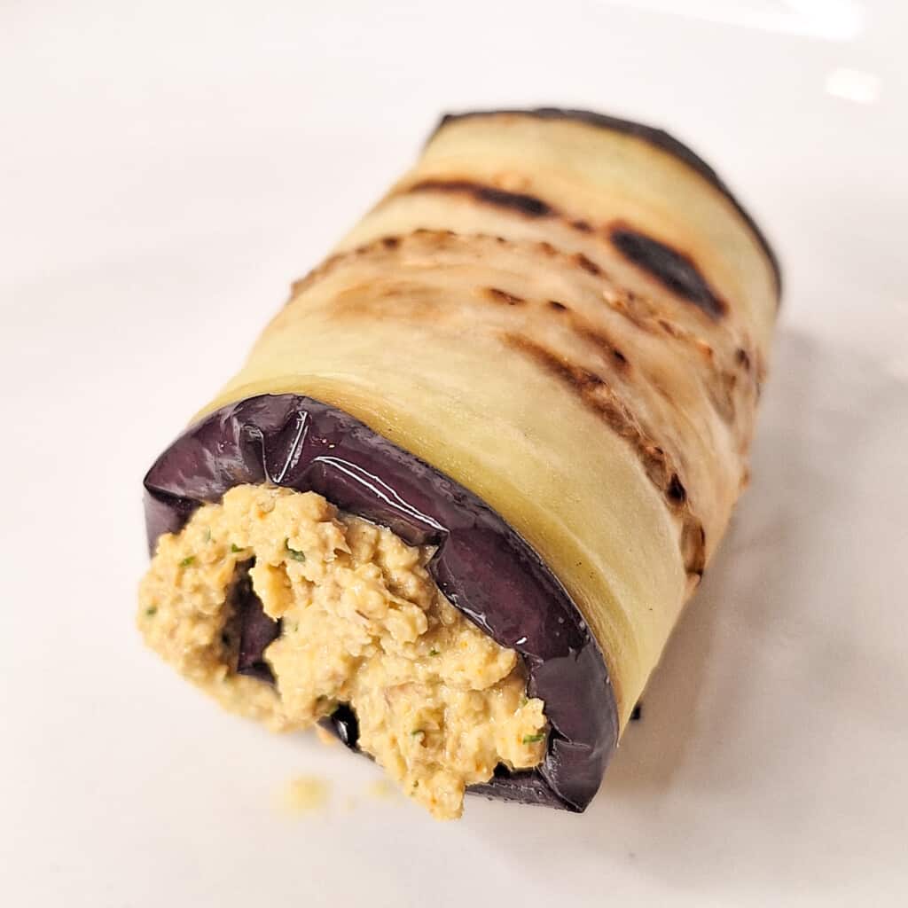 A finished eggplant roll or badrijani nigvzit