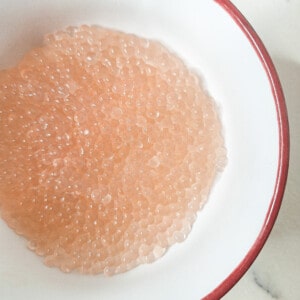 A bowl filled with clear tapioca balls