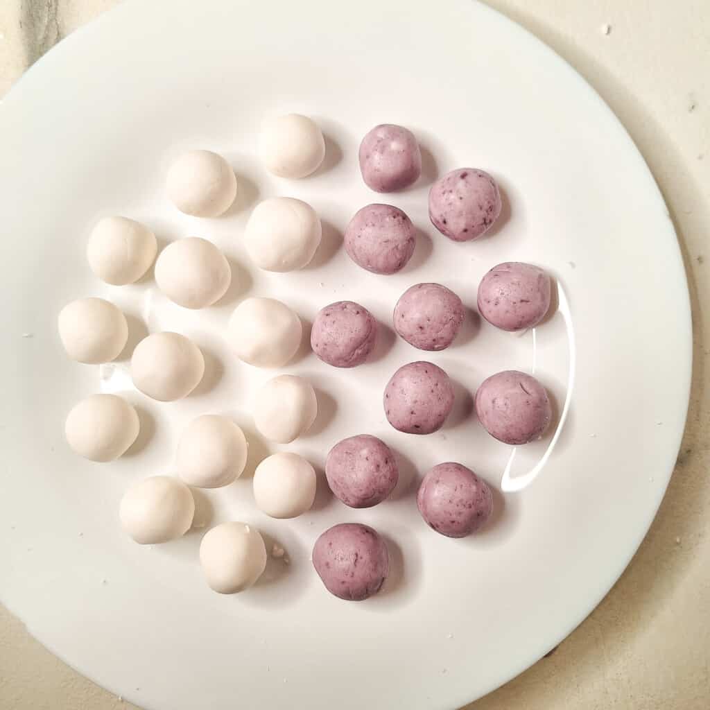 Shaped glutinous rice balls on a white plate