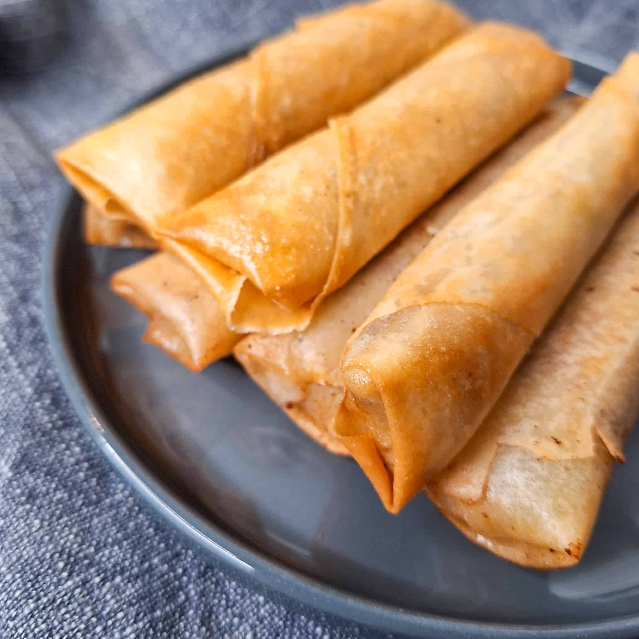 Close up of lumpia shanghai on a gray plate